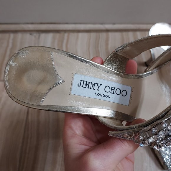 Jimmy Choo Silver Sparkle Glitter Wedding Crystal Buckle Marta Heel Mules - Picture 3 of 10